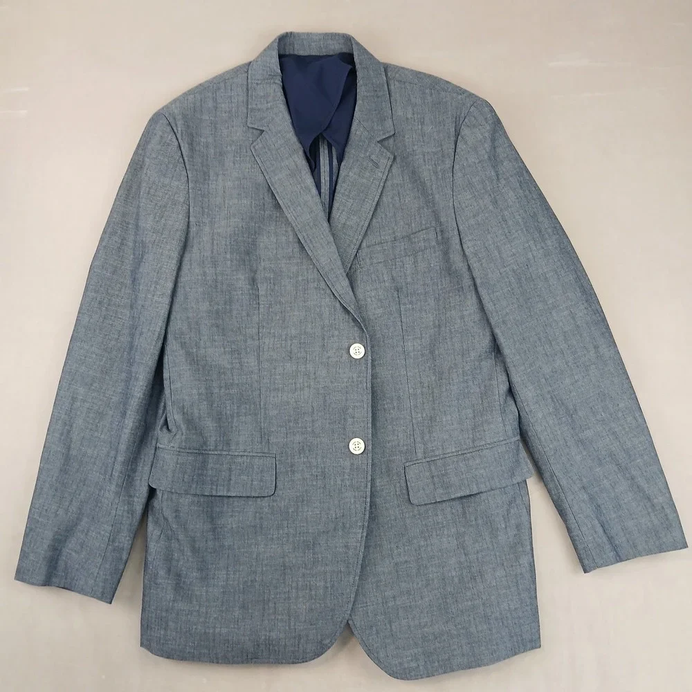 Tasso Elba‎ XL 46L Mens Blazer Sport Coat Chambray Unstructured Blue 23x32